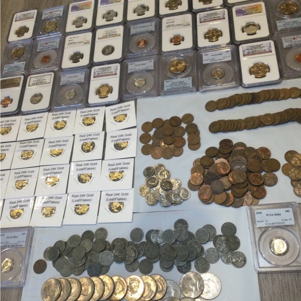50+ Old Coins Set- With Real 24K Gold flakes, PCGS/NGC Coin, 100+ Year Old Coin